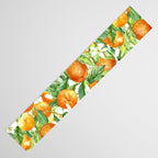 Festive, Oranges, Floral Prints, Orange and Green, Watercolor Table Runner Gallery Image 3