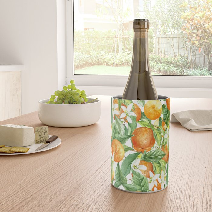 Festive, Oranges, Floral Prints, Orange and Green, Watercolor Wine Chiller Gallery Image 4