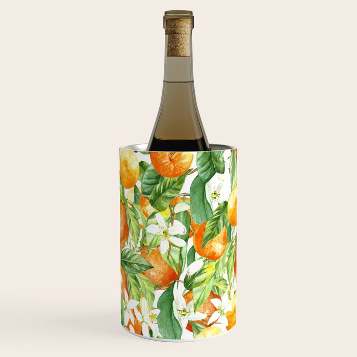 Festive, Oranges, Floral Prints, Orange and Green, Watercolor Wine Chiller Gallery Image 3