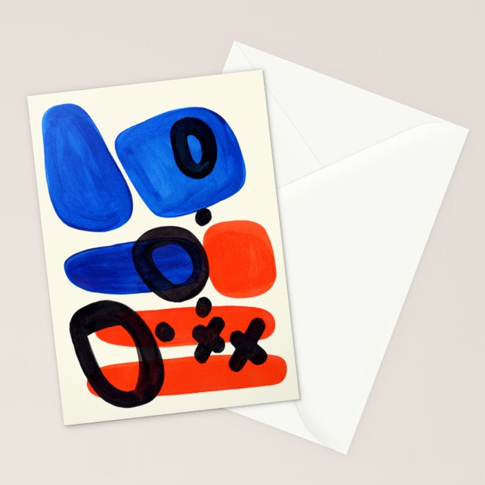 Blue Orange Fun Colorful Mid Century Modern Abstract Painting Shapes Pattern Stationery Card Gallery Image 2