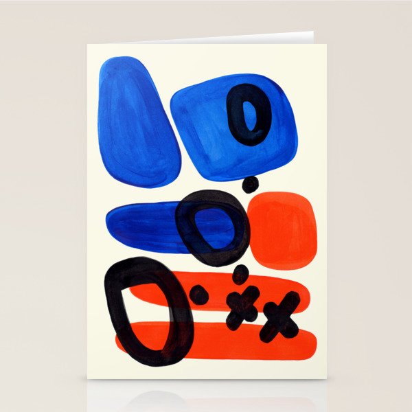 Blue Orange Fun Colorful Mid Century Modern Abstract Painting Shapes Pattern Stationery Card Gallery Image 1