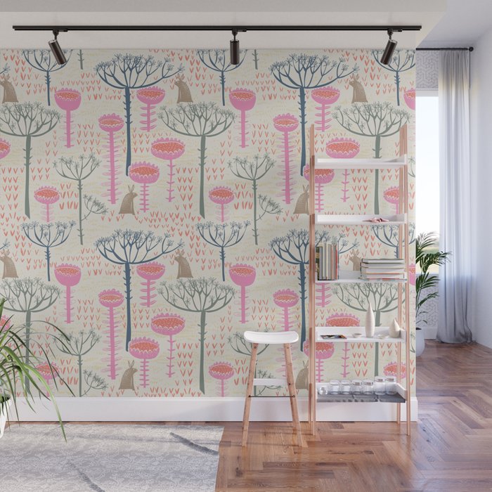 Block print scandinavian meadow Wall Mural Gallery Image 1