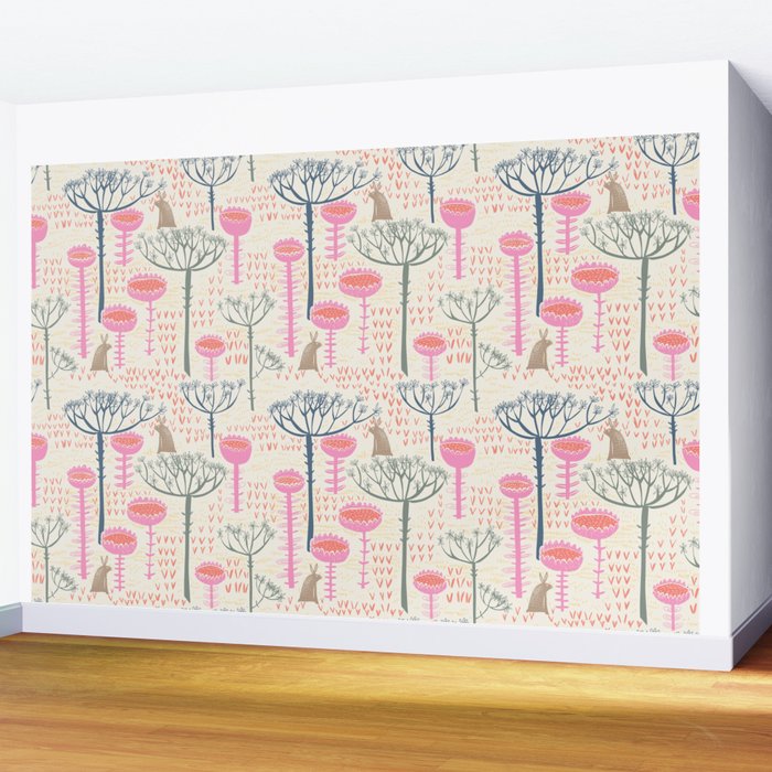 Block print scandinavian meadow Wall Mural Gallery Image 2