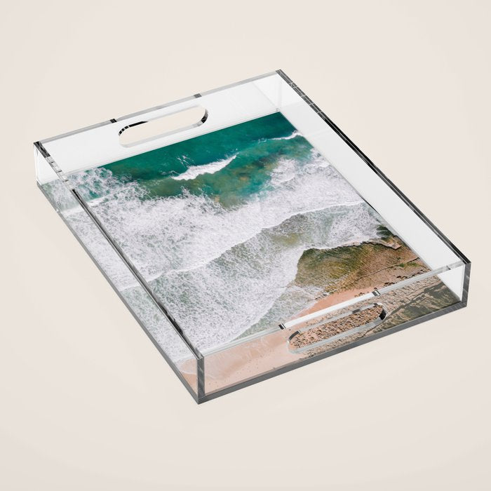 Waves of the ocean | Ericeira fine art travel photography | sea drone wall art Acrylic Tray Gallery Image 1