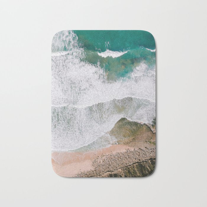 Waves of the ocean | Ericeira fine art travel photography | sea drone wall art Bath Mat Gallery Image 1