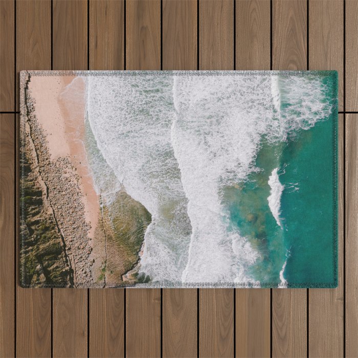 Waves of the ocean | Ericeira fine art travel photography | sea drone wall art Outdoor Rug Gallery Image 1