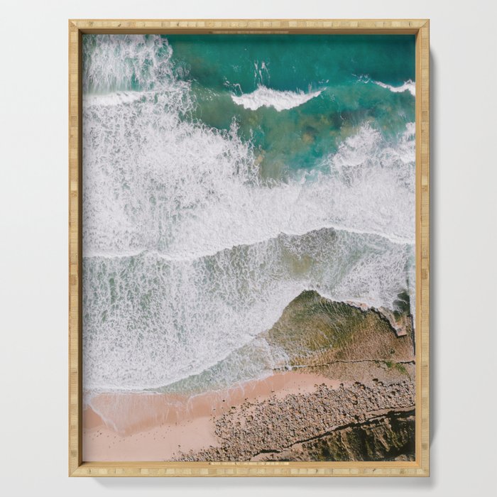 Waves of the ocean | Ericeira fine art travel photography | sea drone wall art Serving Tray Gallery Image 1