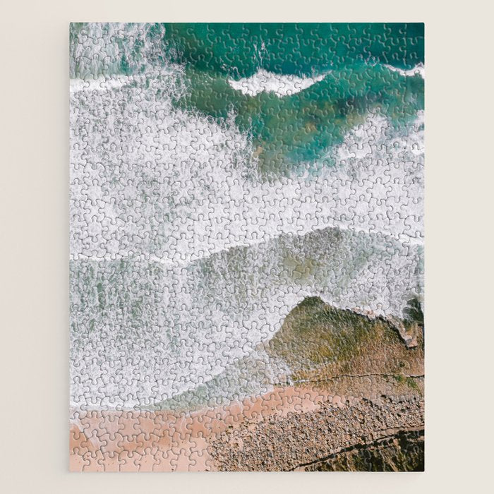 Waves of the ocean | Ericeira fine art travel photography | sea drone wall art Jigsaw Puzzle Gallery Image 1