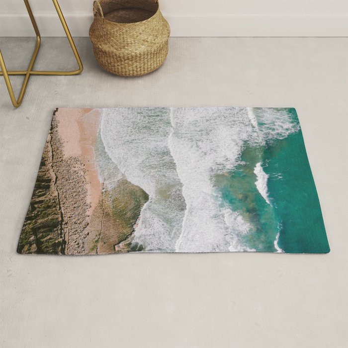 Waves of the ocean | Ericeira fine art travel photography | sea drone wall art Rug Gallery Image 1