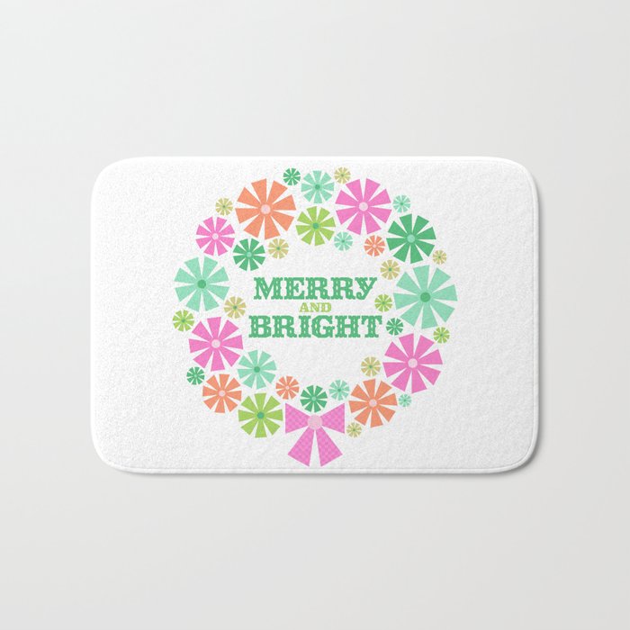 Merry and Bright Christmas Wreath Bath Mat Gallery Image 1