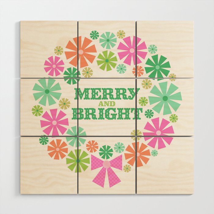 Merry and Bright Christmas Wreath Wood Wall Art Gallery Image 1
