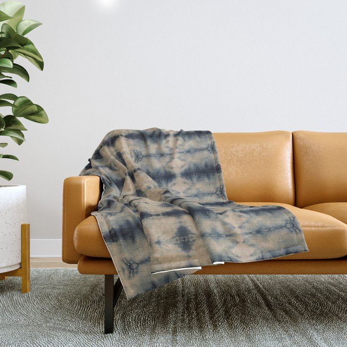Shibori Linen Flax Throw Blanket Gallery Image 1