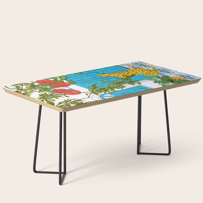 Cheetah Villa Architecture, Tropical Greece Jungle Animals, Botanical White Building & Boho Leopard Coffee Table Gallery Image 1