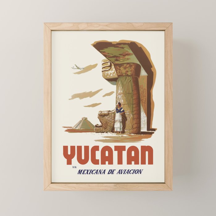 Yucatan Vintage Mexican Travel Poster, 1950s Mini Art Print Gallery Image 1
