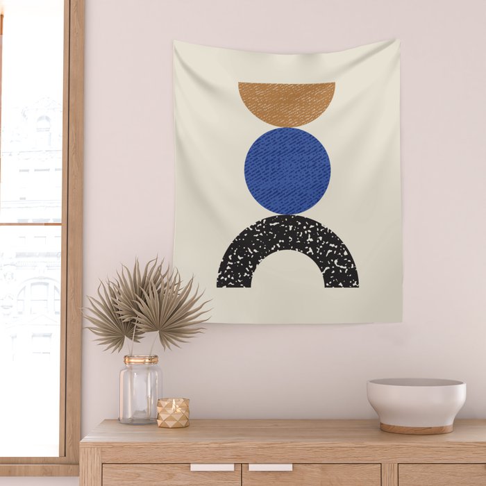 Woodblocks - Brown Blue Wall Tapestry Gallery Image 2