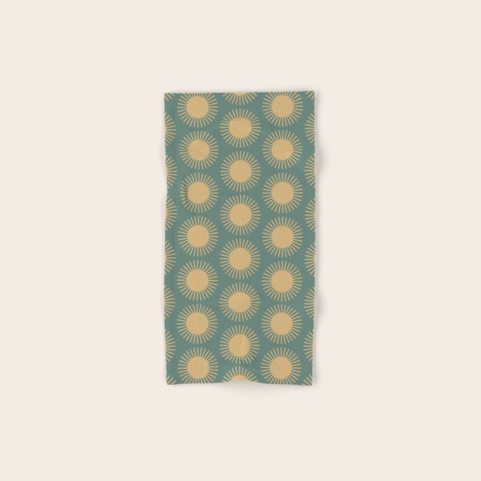 Boho Summer Sun Pattern XVI Neutral Earthy Sage Yellow Bath Towel Gallery Image 1