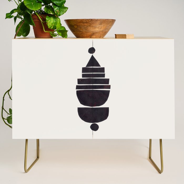 Black & White Minimalist Mid Century Paper collage Funky Black Ink Tribal Geometric by Ejaaz Haniff Credenza Gallery Image 1