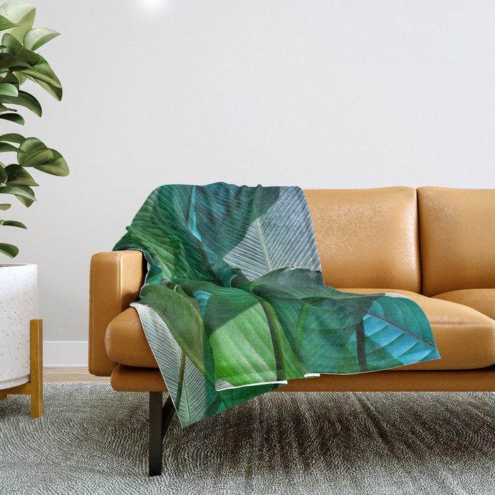 Palm leaf jungle Bali banana palm frond greens Throw Blanket Gallery Image 1