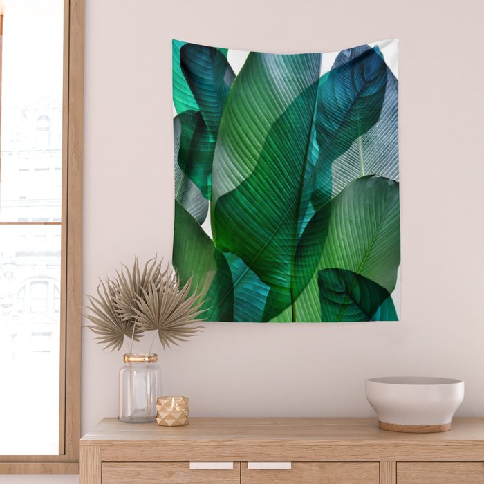 Palm leaf jungle Bali banana palm frond greens Wall Tapestry Gallery Image 2