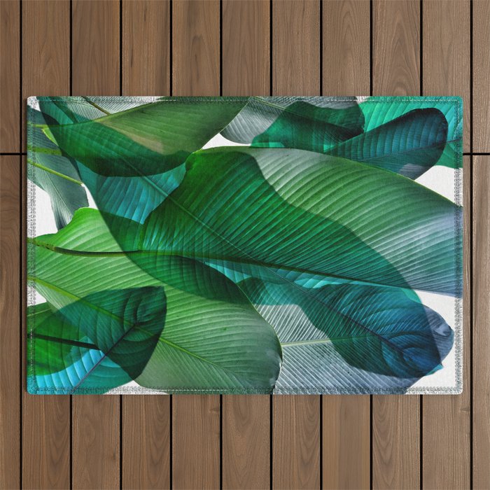 Palm leaf jungle Bali banana palm frond greens Outdoor Rug Gallery Image 1