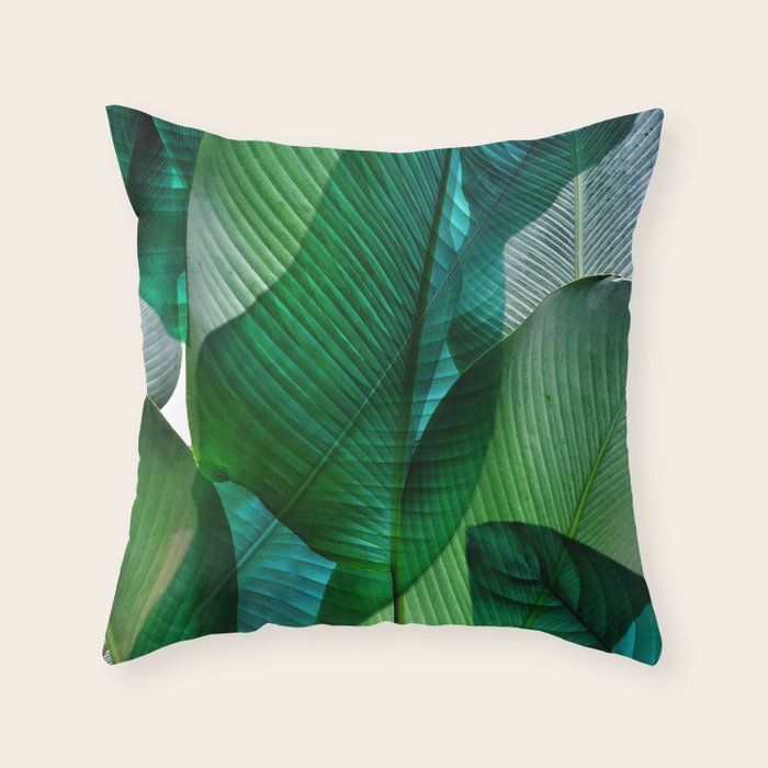 Palm leaf jungle Bali banana palm frond greens Throw Pillow Gallery Image 1