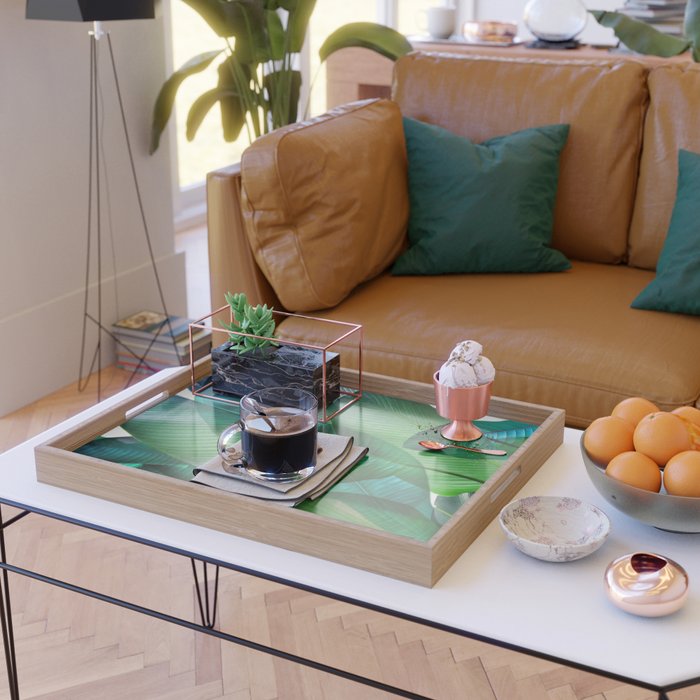 Palm leaf jungle Bali banana palm frond greens Serving Tray Gallery Image 2