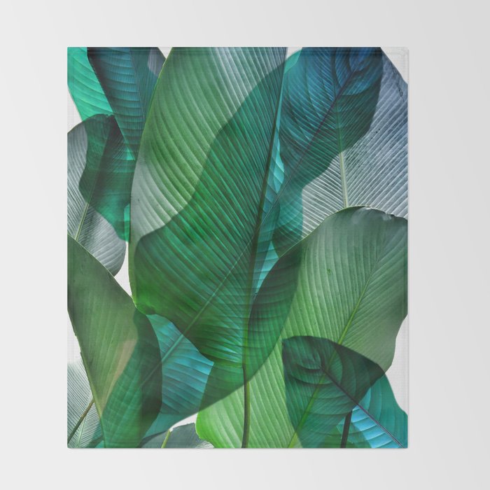 Palm leaf jungle Bali banana palm frond greens Throw Blanket Gallery Image 2