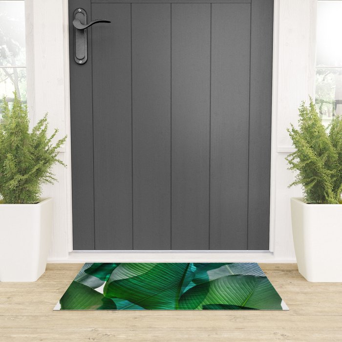Palm leaf jungle Bali banana palm frond greens Welcome Mat Gallery Image 3