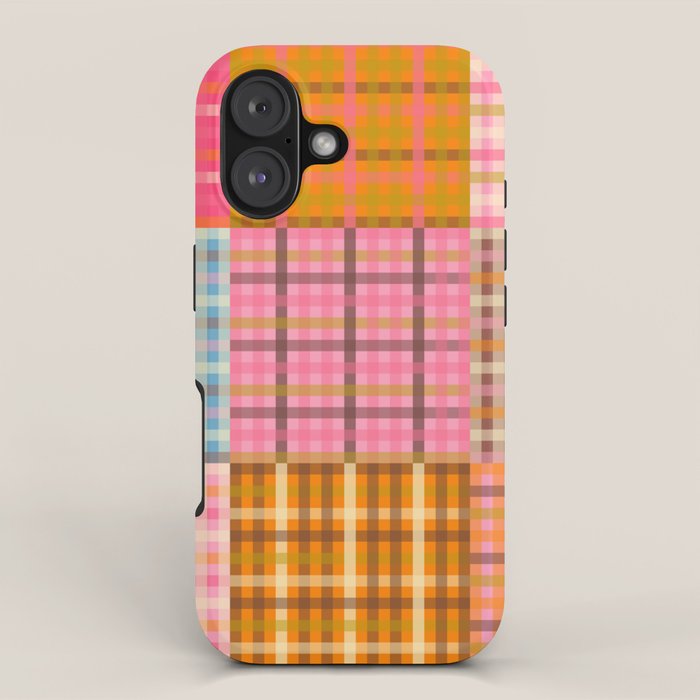 Eclectic Pink Gingham Patchwork Multicolored Checked Pattern iPhone Case Gallery Image 1