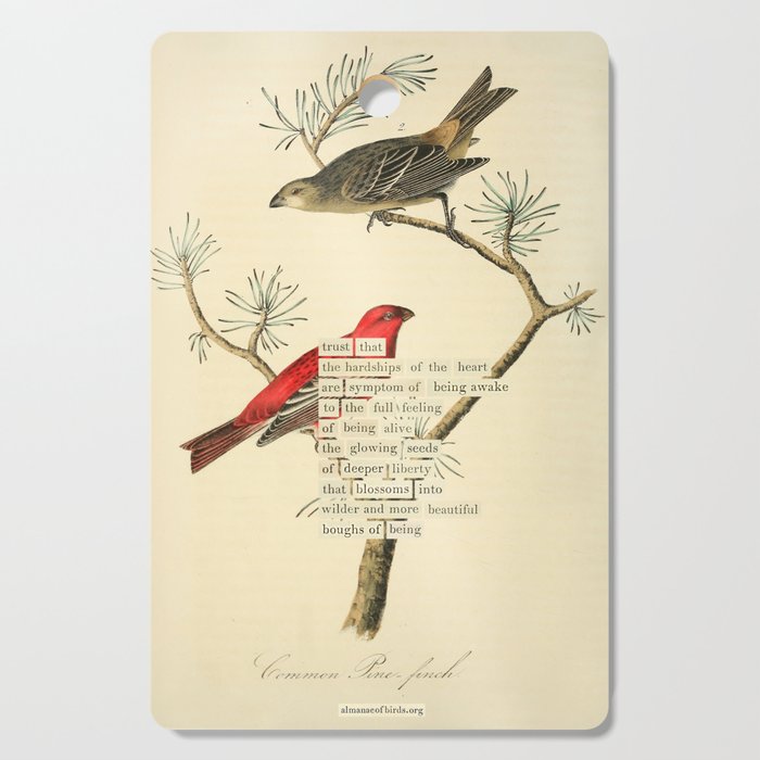 Bird Divinations: Pine Finch (about: almanacofbirds.org) Cutting Board Gallery Image 1