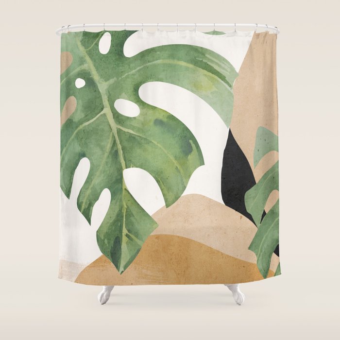 Abstract Art Tropical Leaves 3 Shower Curtain Gallery Image 1