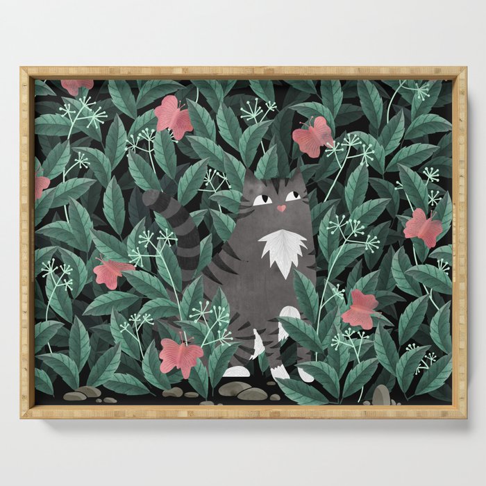Butterfly Garden (Tabby Cat Version) Serving Tray Gallery Image 1