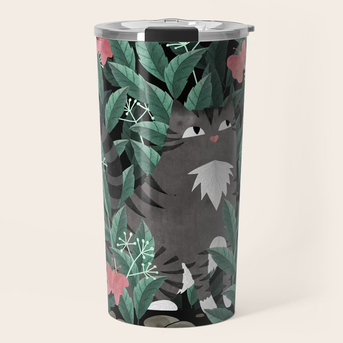 Butterfly Garden (Tabby Cat Version) Travel Mug Gallery Image 1
