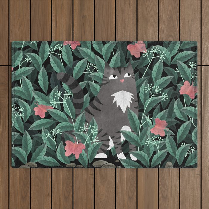 Butterfly Garden (Tabby Cat Version) Outdoor Rug Gallery Image 1