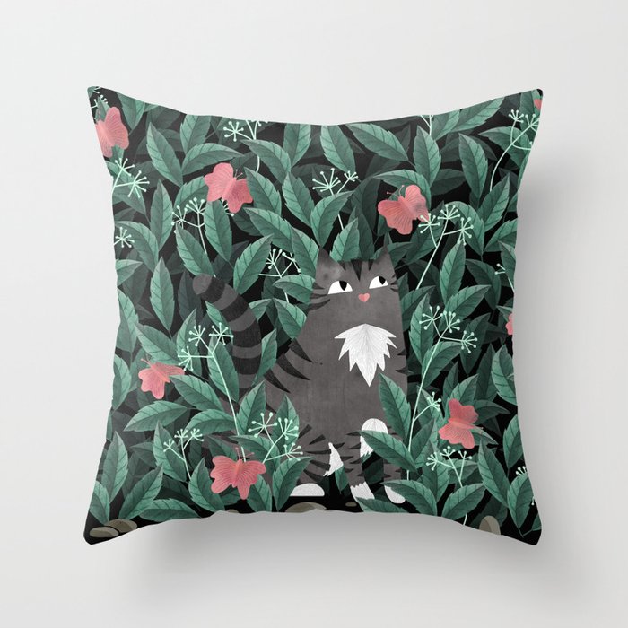 Butterfly Garden (Tabby Cat Version) Throw Pillow Gallery Image 6