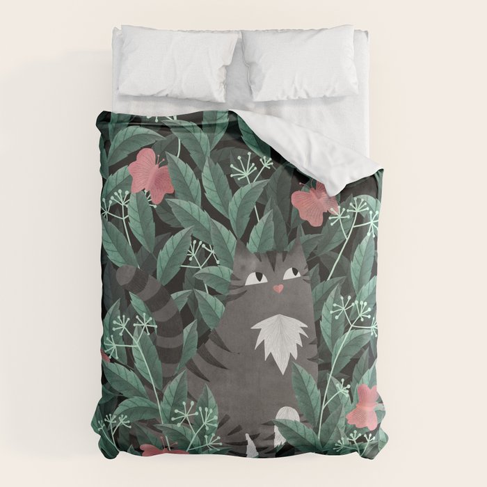 Butterfly Garden (Tabby Cat Version) Duvet Cover Gallery Image 1