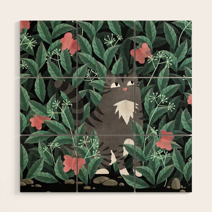 Butterfly Garden (Tabby Cat Version) Wood Wall Art Gallery Image 1