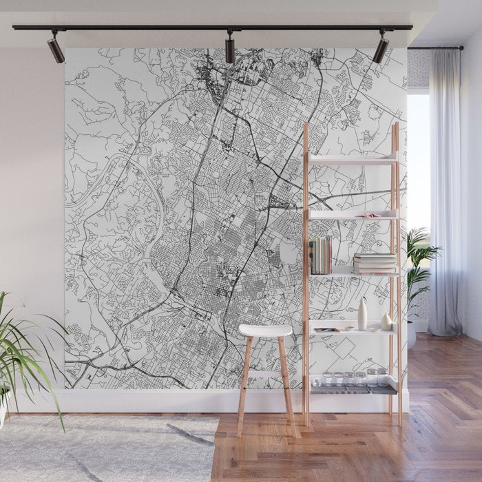 Austin White Map Wall Mural Gallery Image 1