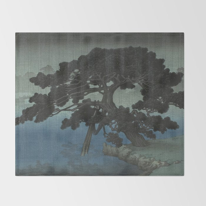 Hasui Kawase, Ancient Pine Tree At Shiba, Onshi Park - Vintage Japanese Woodblock Print Art Throw Blanket Gallery Image 2