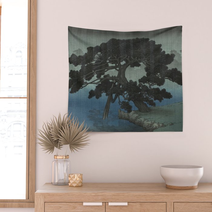Hasui Kawase, Ancient Pine Tree At Shiba, Onshi Park - Vintage Japanese Woodblock Print Art Wall Tapestry Gallery Image 2