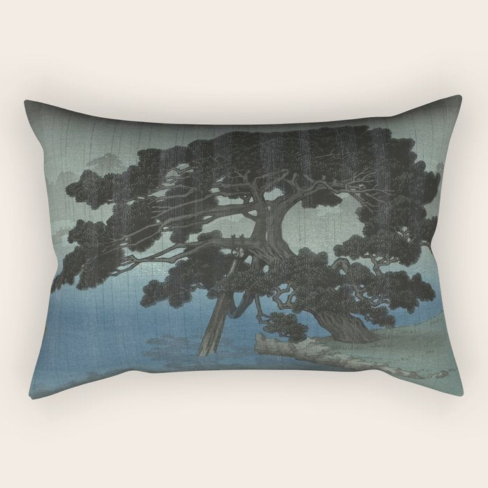 Hasui Kawase, Ancient Pine Tree At Shiba, Onshi Park - Vintage Japanese Woodblock Print Art Rectangular Pillow Gallery Image 1