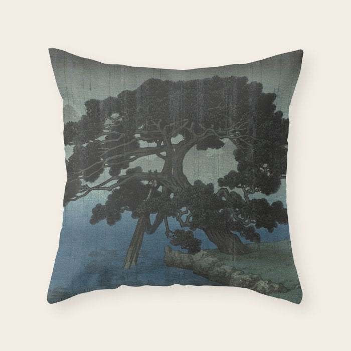 Hasui Kawase, Ancient Pine Tree At Shiba, Onshi Park - Vintage Japanese Woodblock Print Art Throw Pillow Gallery Image 6