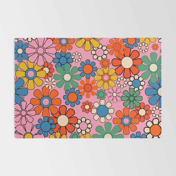 Groovy Floral Retro Garden Bold and Colorful 60s 70s Flower Pattern with Pink Rug Gallery Image 2