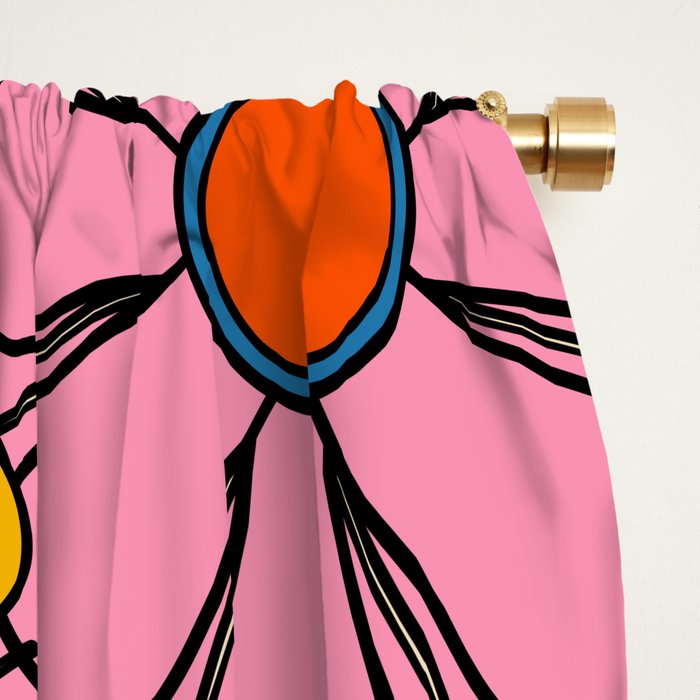 Groovy Floral Retro Garden Bold and Colorful 60s 70s Flower Pattern with Pink Window Curtain Gallery Image 2