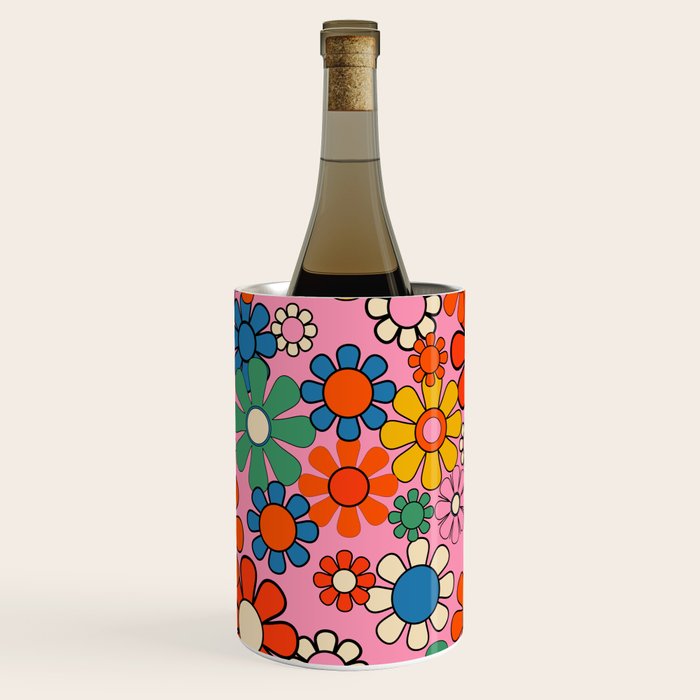 Groovy Floral Retro Garden Bold and Colorful 60s 70s Flower Pattern with Pink Wine Chiller Gallery Image 1