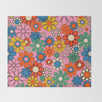 Groovy Floral Retro Garden Bold and Colorful 60s 70s Flower Pattern with Pink Throw Blanket Gallery Image 2