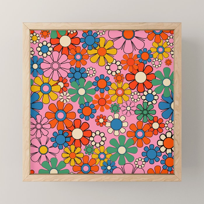 Groovy Floral Retro Garden Bold and Colorful 60s 70s Flower Pattern with Pink Mini Art Print Gallery Image 1