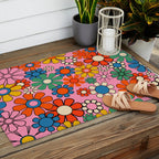 Groovy Floral Retro Garden Bold and Colorful 60s 70s Flower Pattern with Pink Outdoor Rug Gallery Image 2