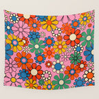 Groovy Floral Retro Garden Bold and Colorful 60s 70s Flower Pattern with Pink Wall Tapestry Gallery Image 4