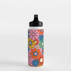 Groovy Floral Retro Garden Bold and Colorful 60s 70s Flower Pattern with Pink Water Bottle Gallery Image 3
